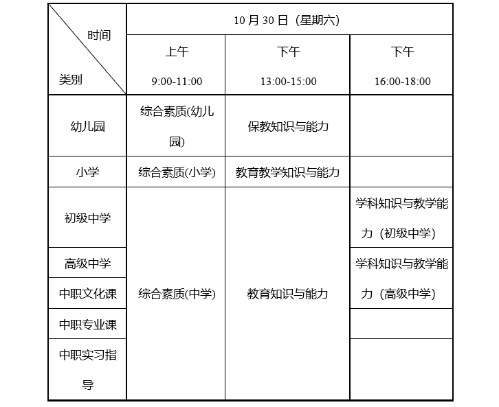 2021年下半年湖南省教师资格考试时间